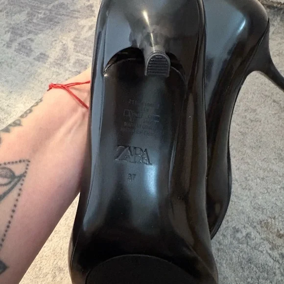 Zara Black Patent Sock Heels - Picture 4 of 5
